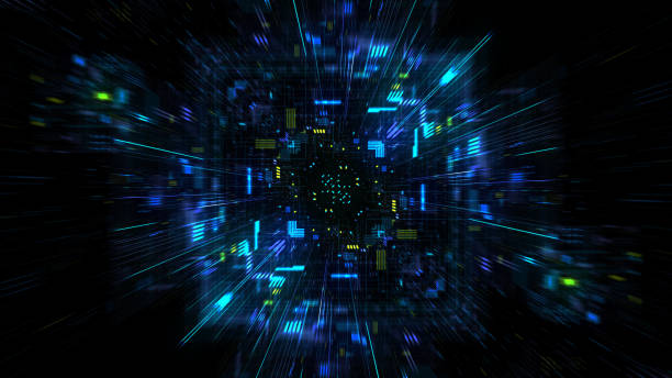 istock Abstract futuristic sci fi warp tunnel with particle grid. 929618816