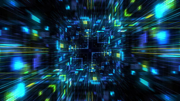 istock Abstract futuristic sci fi warp tunnel with particle grid. 929618868