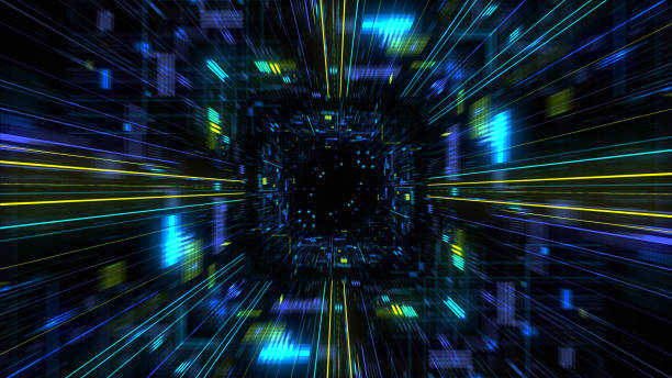 istock Abstract futuristic sci fi warp tunnel with particle grid. 929618872