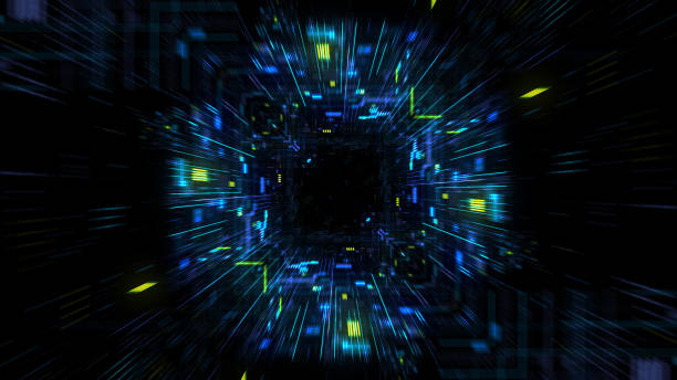 istock Abstract futuristic sci fi warp tunnel with particle grid. 929618874