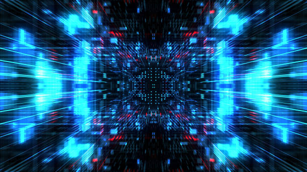 istock Abstract futuristic sci fi warp tunnel with particle grid. 929618892