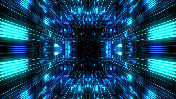 istock Abstract futuristic sci fi warp tunnel with particle grid. 929618900