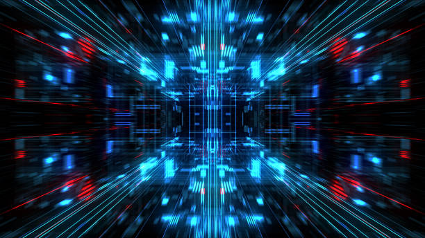 istock Abstract futuristic sci fi warp tunnel with particle grid. 929618916