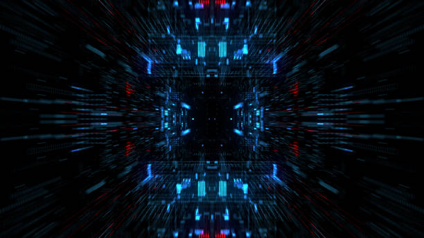 istock Abstract futuristic sci fi warp tunnel with particle grid. 929618932