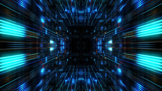 istock Abstract futuristic sci fi warp tunnel with particle grid. 929618944