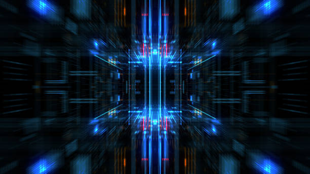 istock Abstract futuristic sci fi warp tunnel with particle grid. 929618996