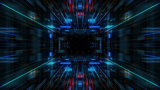 istock Abstract futuristic sci fi warp tunnel with particle grid. 929619014