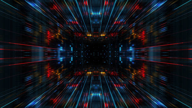 istock Abstract futuristic sci fi warp tunnel with particle grid. 929619016