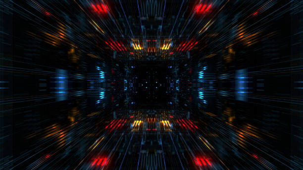 istock Abstract futuristic sci fi warp tunnel with particle grid. 929619028