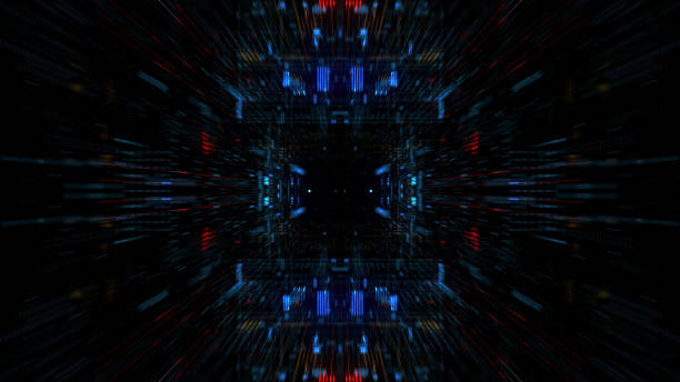 istock Abstract futuristic sci fi warp tunnel with particle grid. 929619032