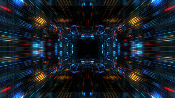 istock Abstract futuristic sci fi warp tunnel with particle grid. 929619052