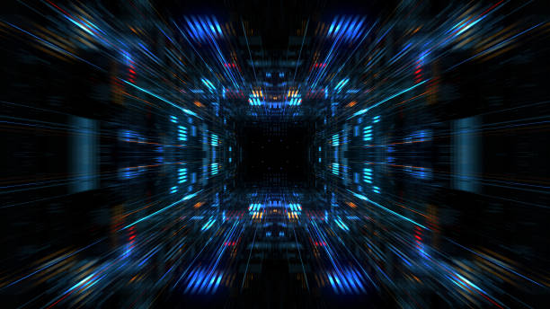 istock Abstract futuristic sci fi warp tunnel with particle grid. 929619054