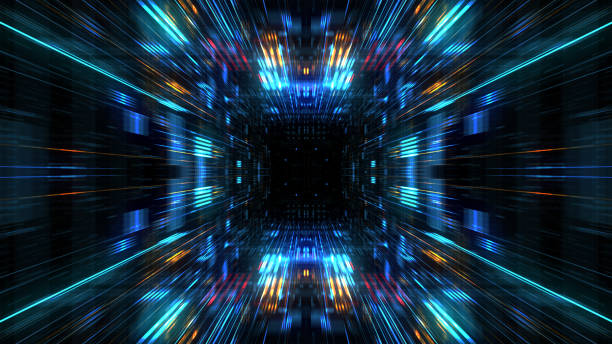 istock Abstract futuristic sci fi warp tunnel with particle grid. 929619058