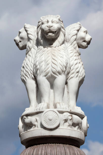 Lion Capital of the Pillars of Ashoka from Sarnath. State Emblem of India. Lion Capital of the Pillars of Ashoka from Sarnath. sarnath stock pictures, royalty-free photos & images