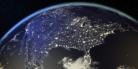 USA vista desde la tierra en la noche con luces de la ciudad photo