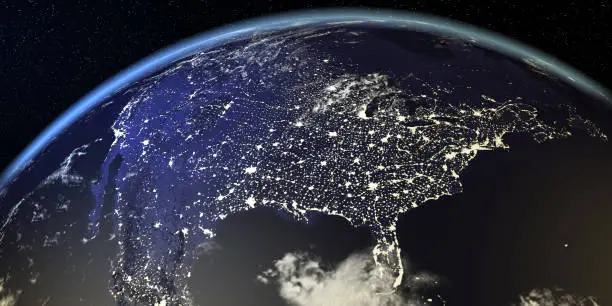 Photo of USA View From Earth At Night With City Lights