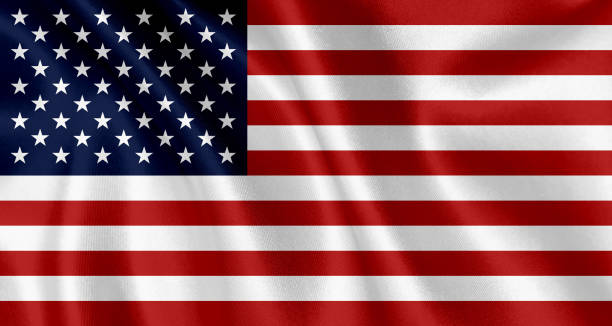 flag of the united states waving background - satin blue dark textile imagens e fotografias de stock