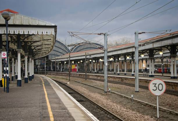istock Railway station platform with ornate canopies. 929639580