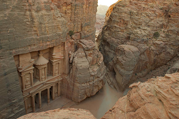 Aerial View of the Treasury in Petra, Jordan lawrence in arabia stock pictures, royalty-free photos & images