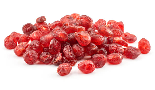 말린된 빨간 체리 흰색 절연 - dried cherries 뉴스 사진 이미지