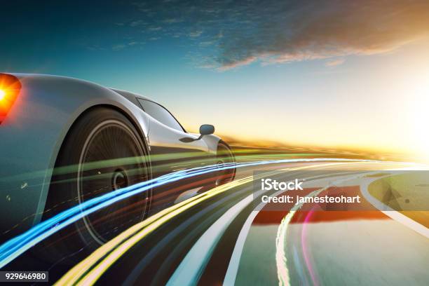 3d Rendering Of A Brandless Grey Sport Car With Motion Blur Stock Photo - Download Image Now