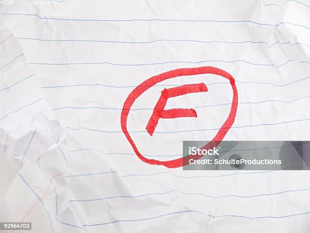 Grade F On Paper Stock Photo - Download Image Now - Report Card, Educational Test Results, Education