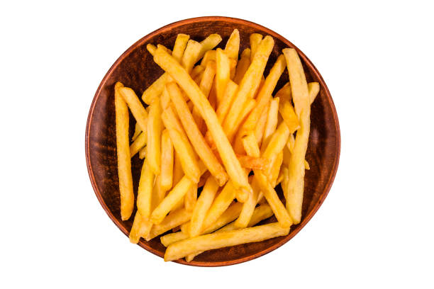 istock Ceramic plate with french fries isolated on a white background 929667734