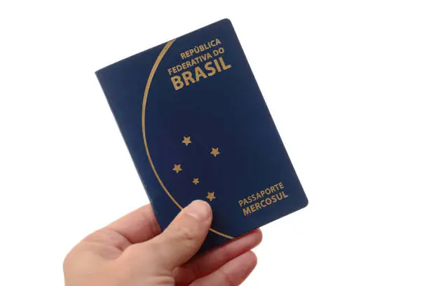 Brazilian passport on white background. Important document for travel abroad.