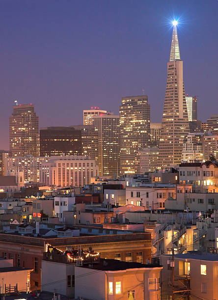 San Francisco - North Beach at night 2  transamerica pyramid san francisco stock pictures, royalty-free photos & images