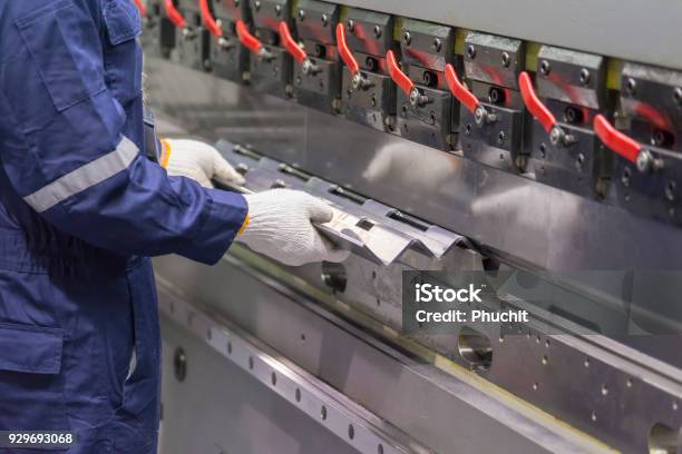 The Technician Operator Use Hydraulic Bending Machine Stock Photo - Download Image Now