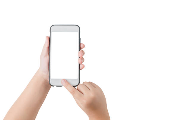 istock child hand hold mobile phone and touch on screen 929693712