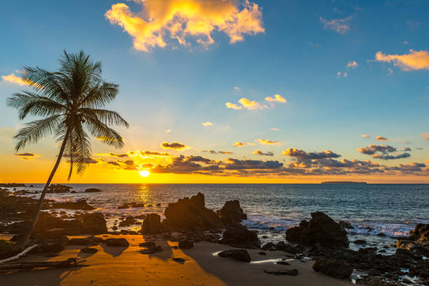 pazifischen ozean sonnenuntergang in costa rica - corcovado stock-fotos und bilder