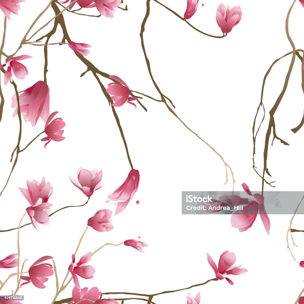 Vector Seamless Pattern of Magnolia Flowers Vector seamless pattern of magnolia flowers for spring Magnolia stock vector