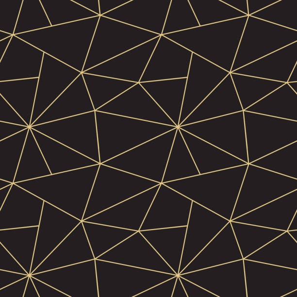 абстрактный вектор бесшовный треугольный лоскутное одеяло шаблон из черных и золотых геометрических форм. простой орнамент ар-деко. ковро� - mosaic modern art triangle tile stock illustrations
