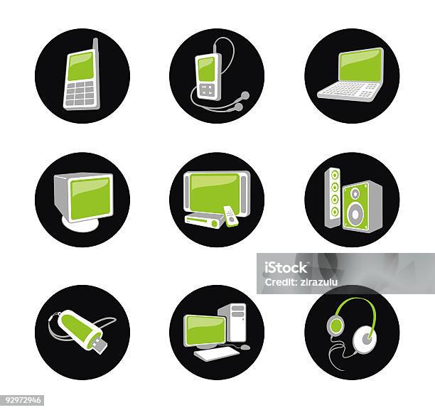 Vert Icône Ensemble Vecteurs libres de droits et plus d'images vectorielles de Baladeur MP3 - Baladeur MP3, Bruit, Casque audio