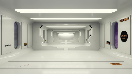 3D render. Futuristic interior spaceship design