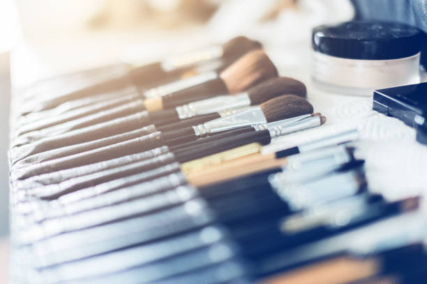 istock set of brushes for makeup scattered chaotically with blur background 929739300