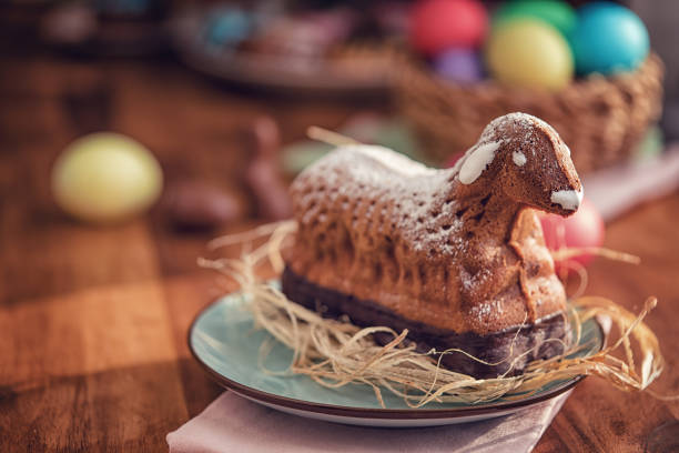Easter Lamb Cake served on a Plate Easter Lamb Cake served on a Plate lamb meat stock pictures, royalty-free photos & images