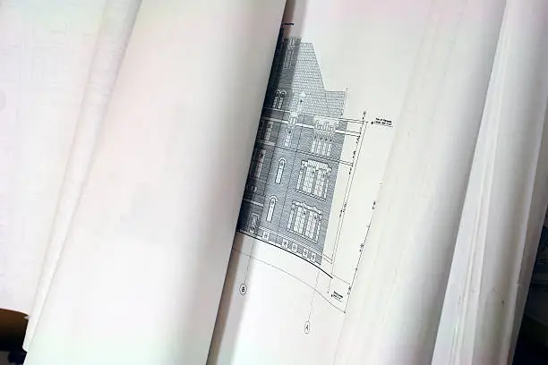 close up of blue prints showing exterior