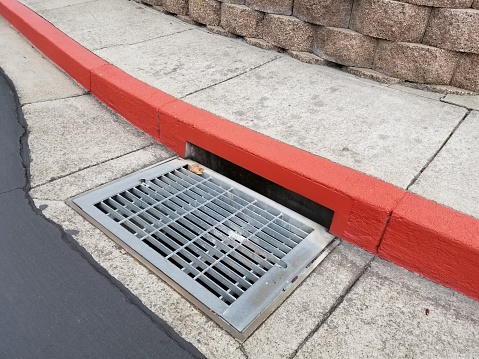 Close-up photograph of storm drain, March 7, 2018