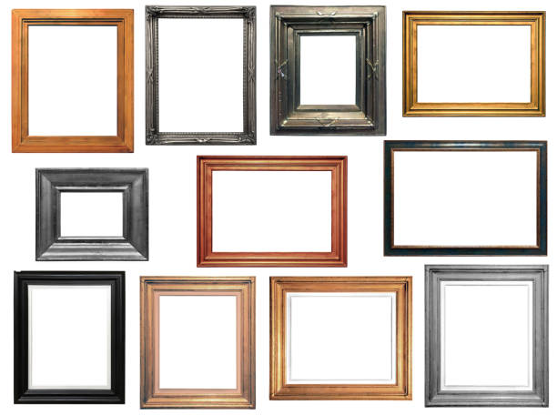 Collection of isolated frames Collection of various antique frames on white background carving craft product photos stock pictures, royalty-free photos & images