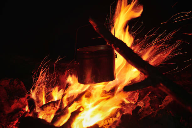 istock Bowler at the stake, burning logs and bright flames 929769668