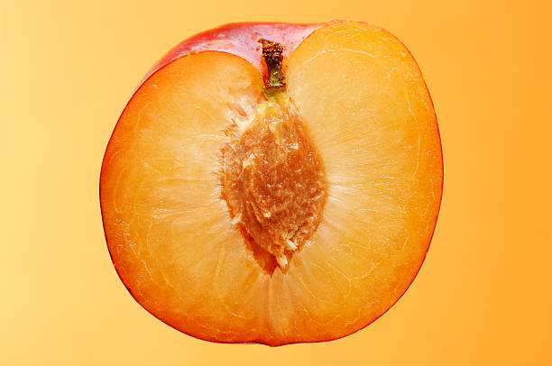 istock sliced halved ripe plum against orange background 92977151