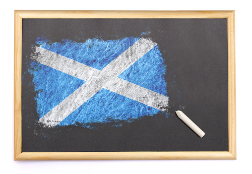 Blackboard with the national flag of Scotland drawn on and a chalk.(series)