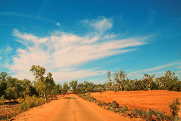 The road across the dry riverbed of the Gascoyne River.