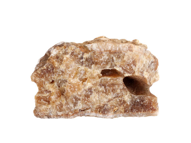 istock Natural sample of banded flowstone calcite (marble onyx) on white background 929779804
