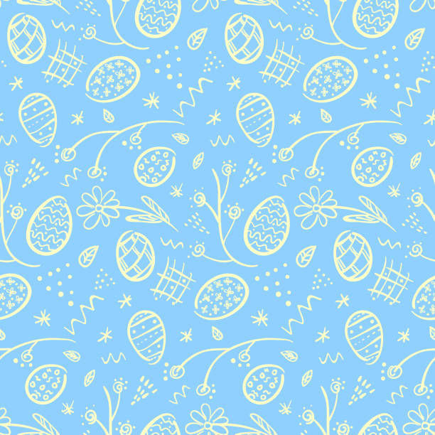 ładny wzór wielkanocny z zarysem jaj i kwiatów - pattern easter flower spotted stock illustrations