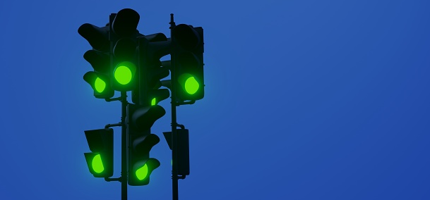 3D rendering Of Realistic Green Traffic Lights