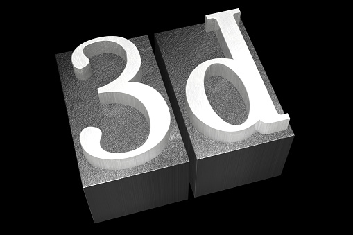 3D - letterpress - 3D word (metal font face) isolated on black background.