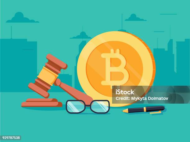 Cryptocurrency Legislation Flat Isometric Vector Concept Signed Document With Bitcoin And Gavel On It Stock Illustration - Download Image Now